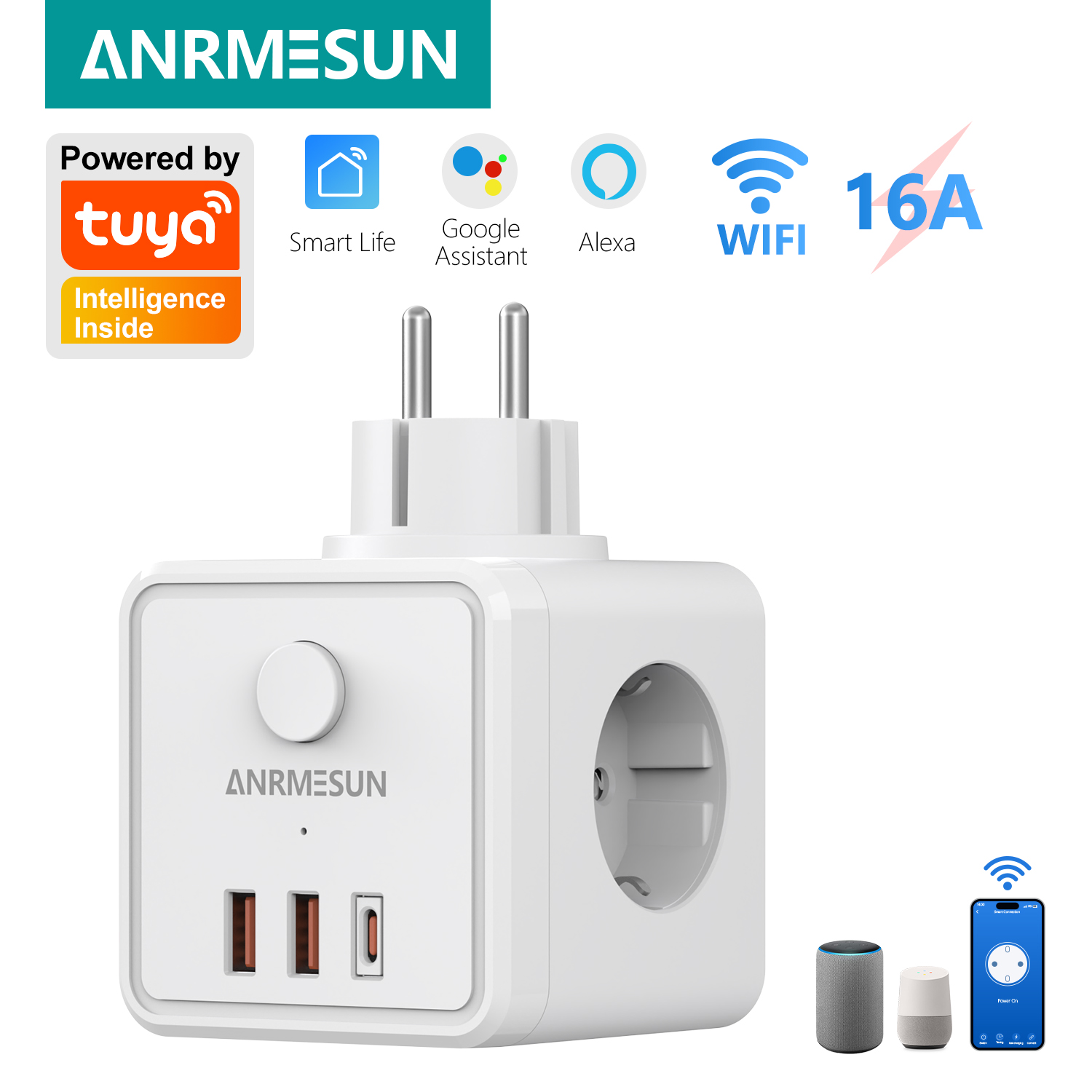 Smart Home Europe - 3 Colokan EU 2 USB-A 1