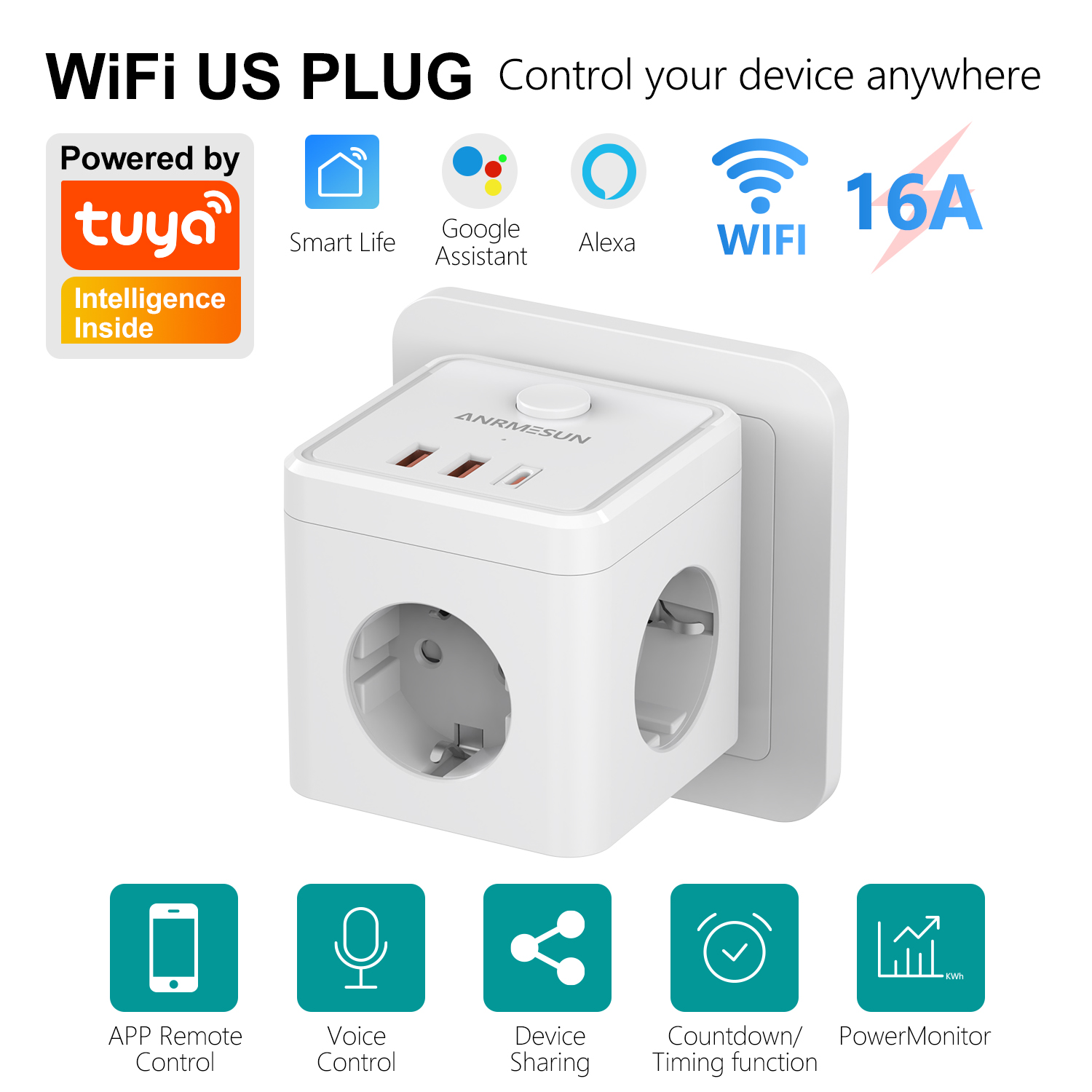3 Colokan EU 2 USB-A 1 Port Ti - Smart Home Europe ulasan dan harga
